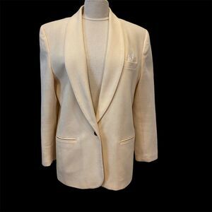 Norton McNaughton Vintage 90s 100% Wool Blazer Ivory Brass Button Lined Medium
